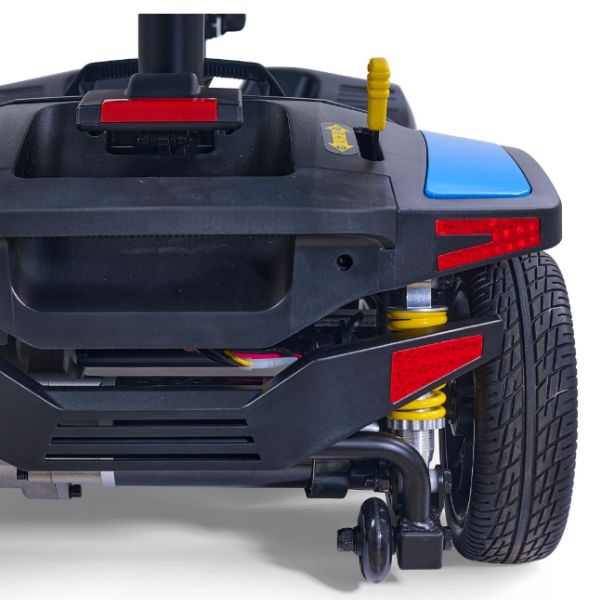 Buzzaround XL+ 4-Wheel Mobility Scooter Showing the Tire and Suspension