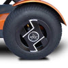 EV Rider Teqno S26 Auto Folding Mobility Scooter  Orange Tire View