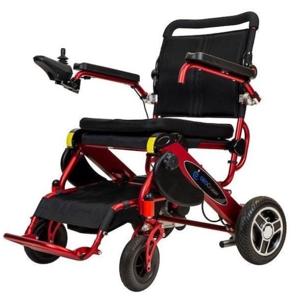 Pathway Mobility Geo Cruiser Elite EX Foldable Power Wheelchair Red Front Left Side View