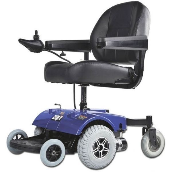Zip'r PC Mobility Power Wheelchair Blue Front Left Side View