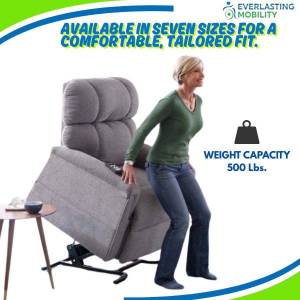 A woman on Golden Technologies Comforter Power Lift Chair PR531