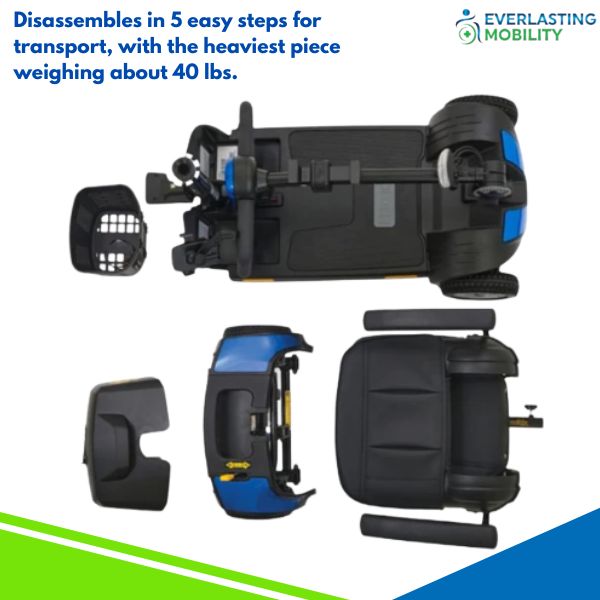 Golden Technologies Buzzaround XLS-HD 4-Wheel Scooter Disassembled into pieces