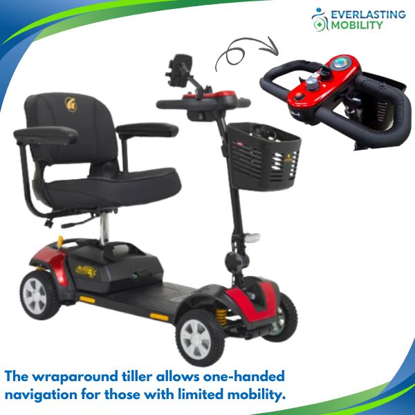 Golden Technologies Buzzaround XLS-HD 4-Wheel Scooter Showing the Adjustable Tiller