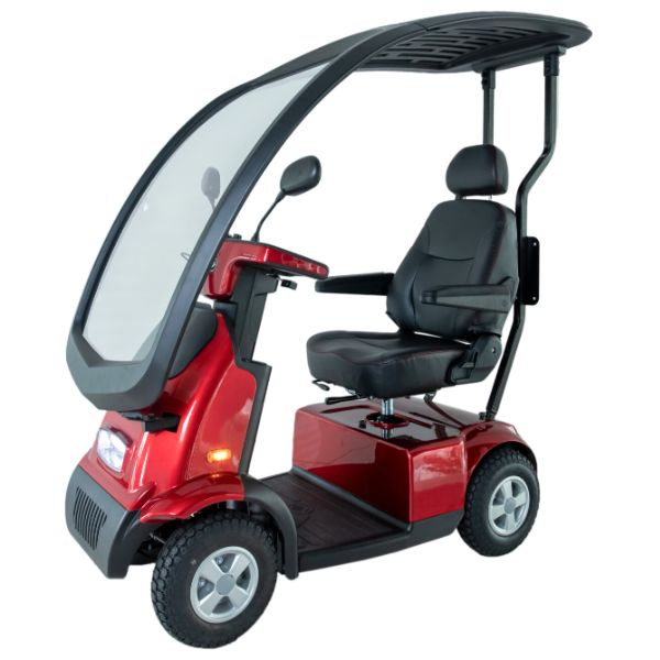 AFIKIM Afiscooter C4 All Terrain 4-Wheel Scooter With Hard Top Cover Red Color