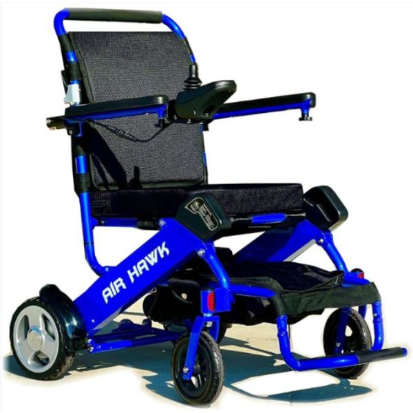 Air Hawk Folding Lightweight Powerchair Blue in Angle Right View