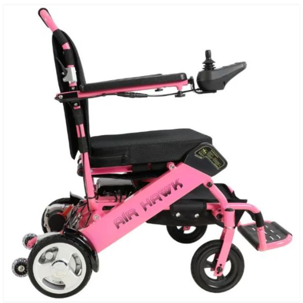Air Hawk Folding Lightweight Powerchair Pink Side View