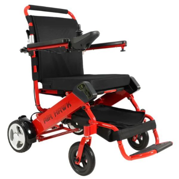 Air Hawk Folding Lightweight Powerchair Red in Angle Right View