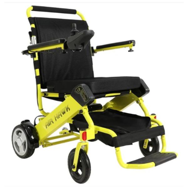 Air Hawk Folding Lightweight Powerchair Yellow in Right Angle View