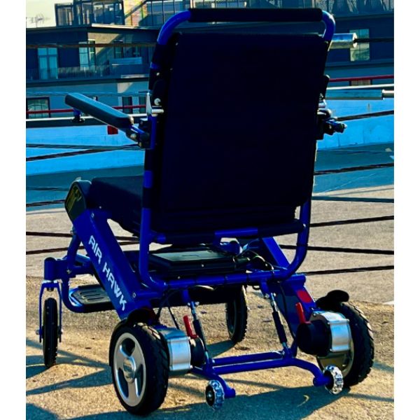 Air Hawk Folding Lightweight Powerchair Blue Rear View