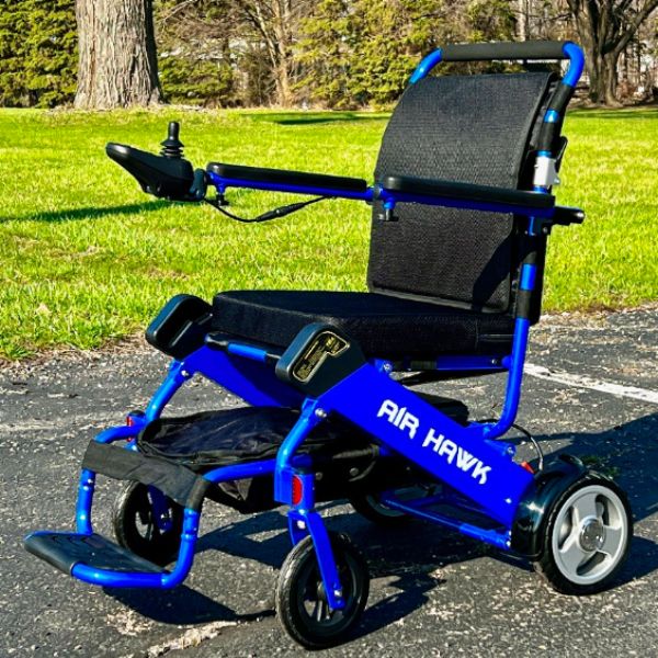 Air Hawk Folding Lightweight Powerchair Blue Outdoor