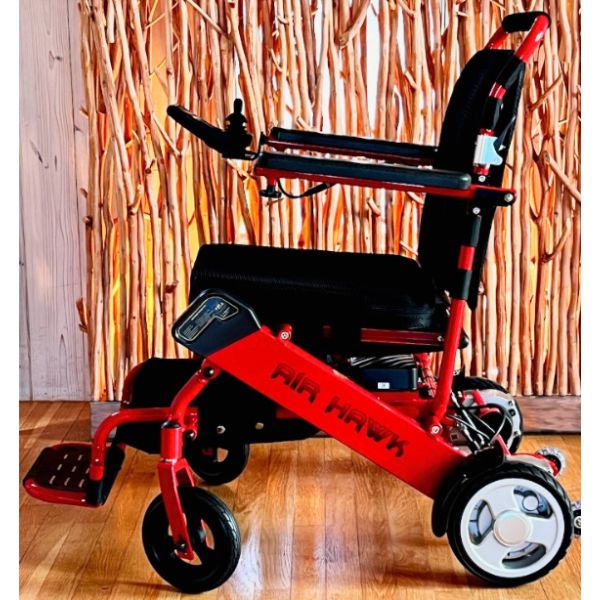 Air Hawk Folding Lightweight Powerchair Red Left Side View