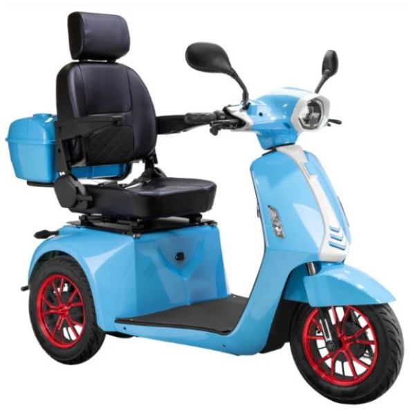 Bespoke Elite 3-wheel Heavy Duty Scooter in Blue with Black Seat and Red Rim Wheel