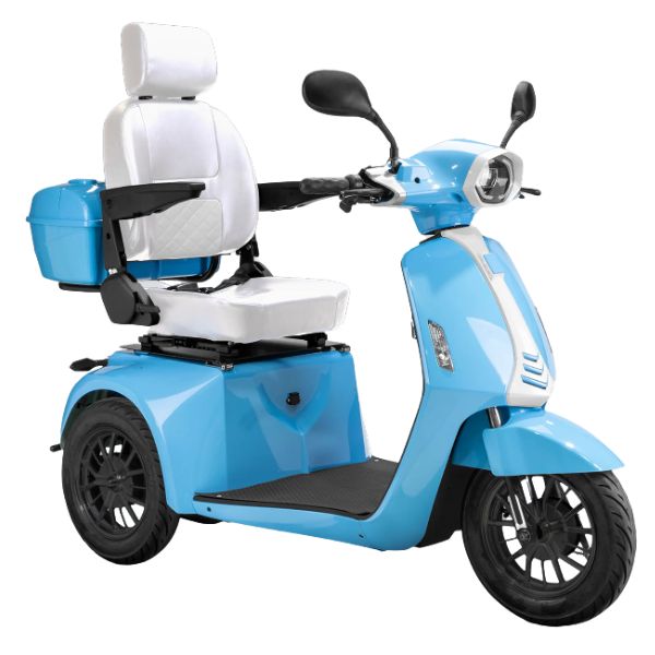 Bespoke Elite 3-wheel Heavy Duty Scooter in Blue with White Seat and Black Rim