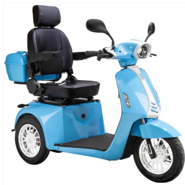 Bespoke Elite 3-wheel Heavy Duty Scooter in Blue with Black Seat and White Rim