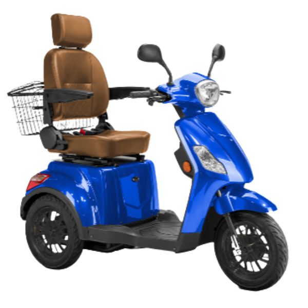 Bespoke Legacy 3-Wheel Mobility Scooter in Blue  with Brown Seat and Black Wheel Rim