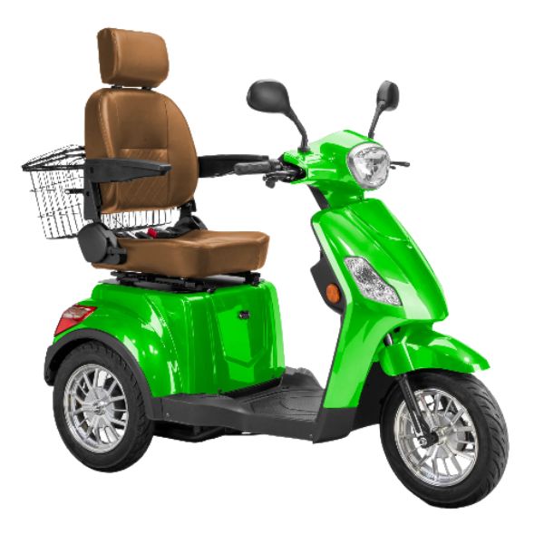 Bespoke Legacy 3-Wheel Mobility Scooter in Green with Brown Seat and White Wheel Rim