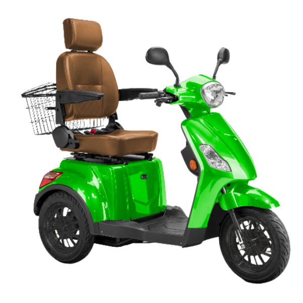 Bespoke Legacy 3-Wheel Mobility Scooter in Green with Brown Seat and Black Wheel Rim