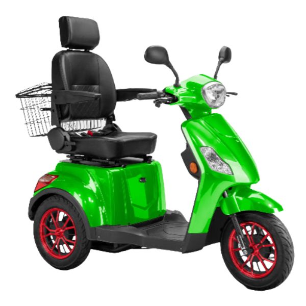 Bespoke Legacy 3-Wheel Mobility Scooter in Green with Black Seat and Red Wheel Rim