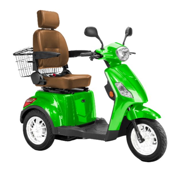 Bespoke Legacy 3-Wheel Mobility Scooter in Green with Brown Seat and White Wheel Rim