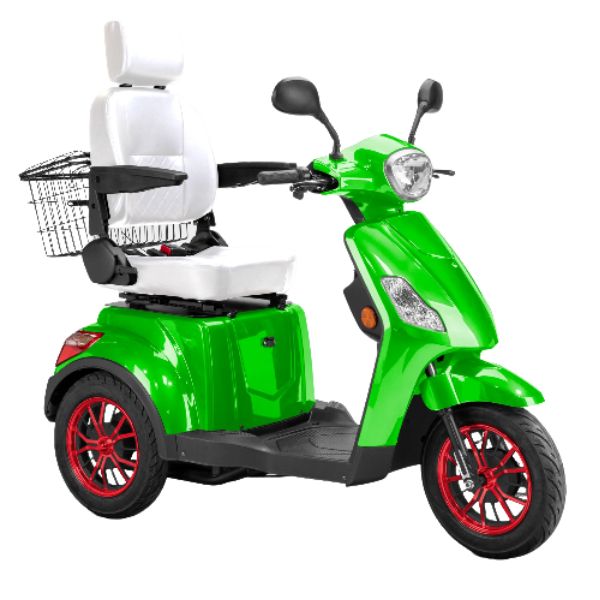 Bespoke Legacy 3-Wheel Mobility Scooter in Green with White Seat and Red Wheel Rim