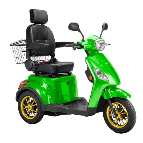 Bespoke Legacy 3-Wheel Mobility Scooter in Green with Black Seat and Gold Wheel Rim