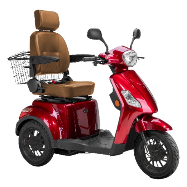 Bespoke Legacy 3-Wheel Mobility Scooter in Red  with Brown Seat and Black Wheel Rim