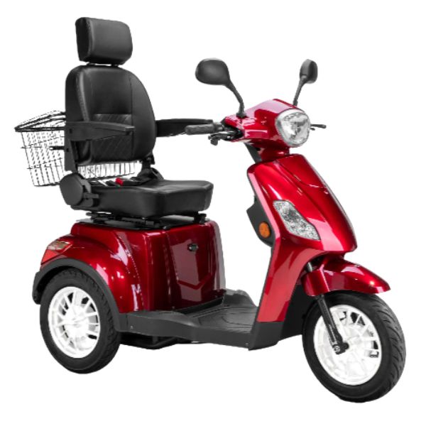 Bespoke Legacy 3-Wheel Mobility Scooter in Red with lack Seat and White Wheel Rim