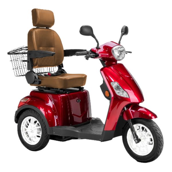 Bespoke Legacy 3-Wheel Mobility Scooter in Red with Brown Seat and White Wheel Rim
