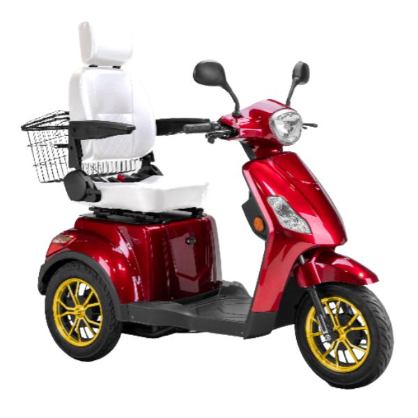 Bespoke Legacy 3-Wheel Mobility Scooter in Red with White Seat and Gold Wheel Rim