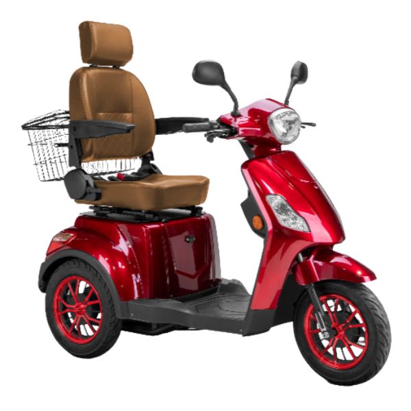 Bespoke Legacy 3-Wheel Mobility Scooter in Red  with Brown Seat and Red Wheel Rim