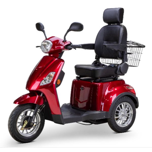 Bespoke Legacy 3-Wheel Mobility Scooter in Red  with Black Seat and Chrome Wheel Rim