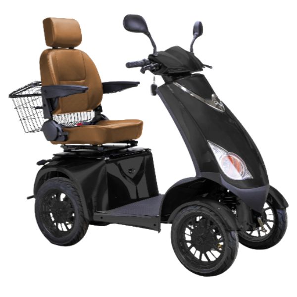 Bespoke Platinum All-Terrain Mobility Scooter in Black with Brown Seat and Black Wheel Rim