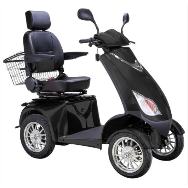 Bespoke Platinum All-Terrain Mobility Scooter in Black with Black Seat and Chrome Wheel Rim