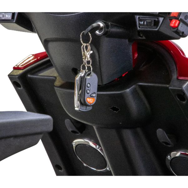 Bespoke Platinum All-Terrain Mobility Scooter in Red  Showing the Key Fob
