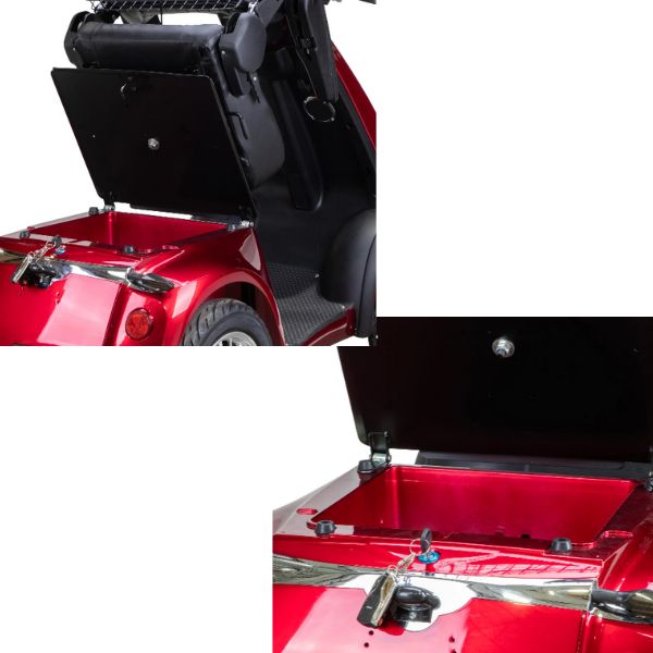 Bespoke Platinum All-Terrain Mobility Scooter in Red Showing the Compartments