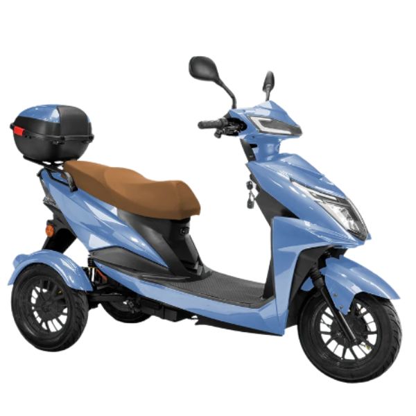 Bespoke Regal 3-Wheel Scooter in Blue with Brown Seat and Black Rim