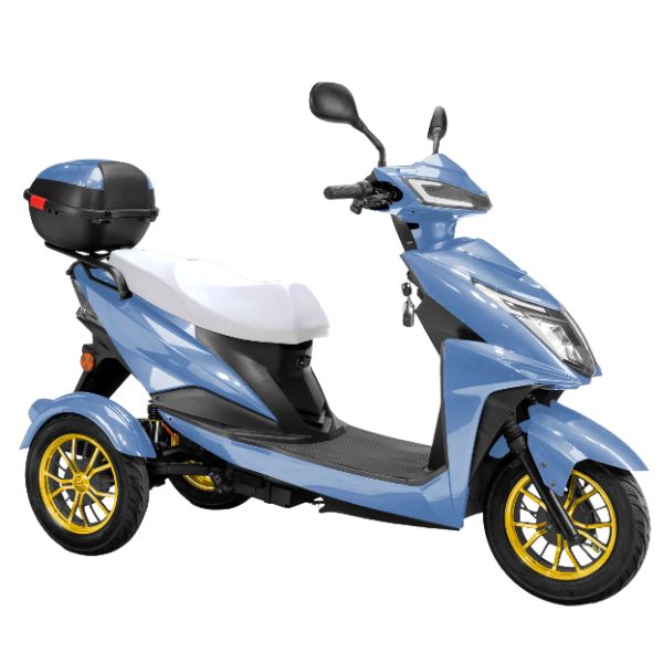 Bespoke Regal 3-Wheel Scooter in Blue with White Seat and Gold Rim