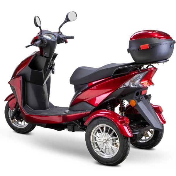 Bespoke Regal 3-Wheel Scooter in Red Showing the Rear Left View