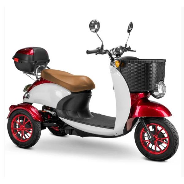 Bespoke Supreme Full Sized Mobility Scooter in Red with Brown Seat and Red Wheel Rims