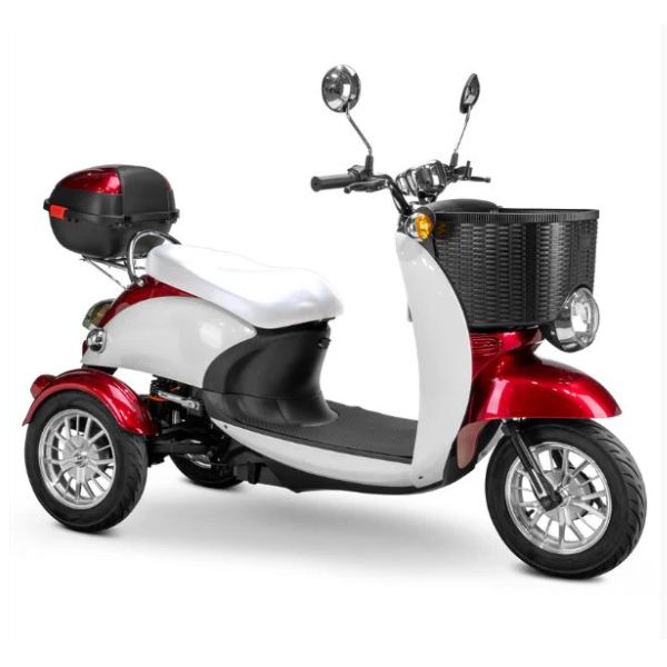 Bespoke Supreme Full Sized Mobility Scooter in Red with White Seat and Chrome Wheel Rims