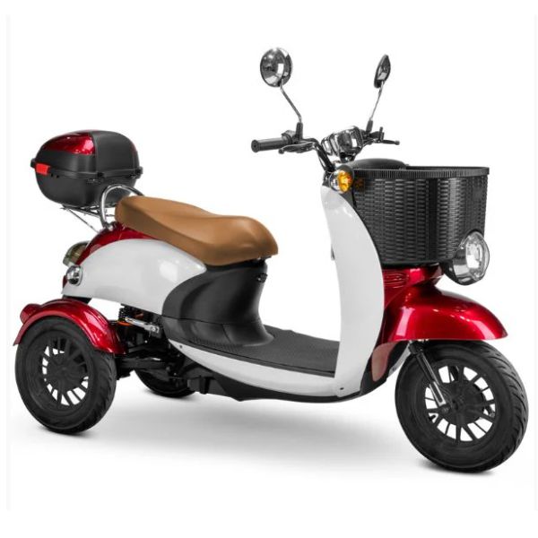 Bespoke Supreme Full Sized Mobility Scooter in Red with Brown Seat and Black Wheel Rims