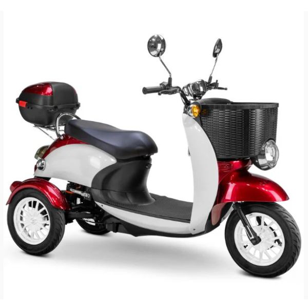 Bespoke Supreme Full Sized Mobility Scooter in Red with Black Seat and White Wheel Rims