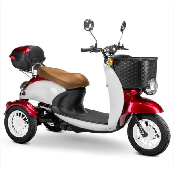 Bespoke Supreme Full Sized Mobility Scooter in Red with Brown Seat and White Wheel Rims