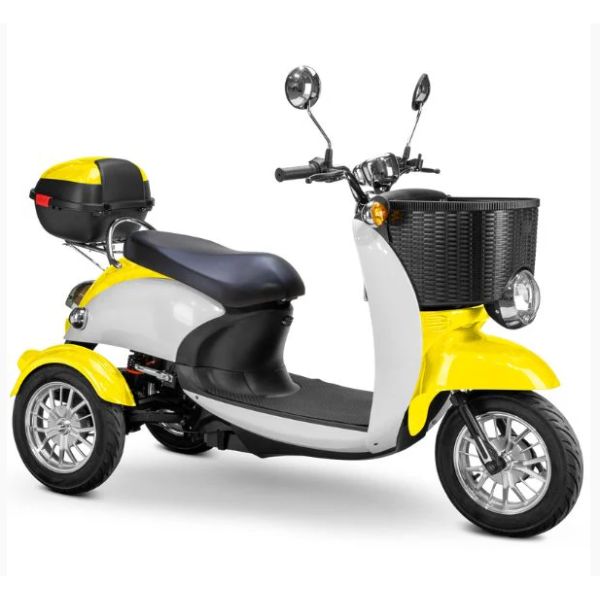 Bespoke Supreme Full Sized Mobility Scooter in Yellow with Black Seat and Chrome Wheel Rims
