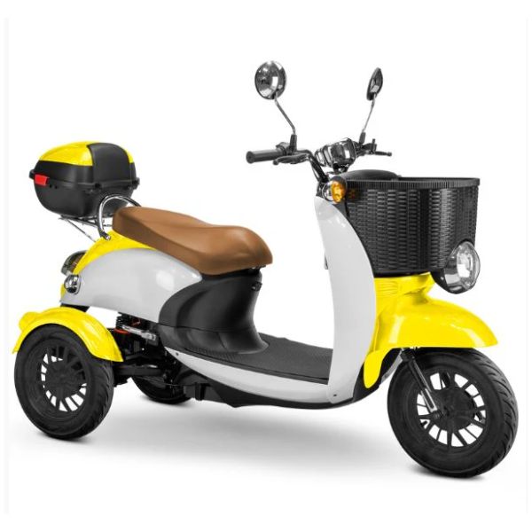 Bespoke Supreme Full Sized Mobility Scooter in Yellow with Brown Seat and Black Wheel RIms