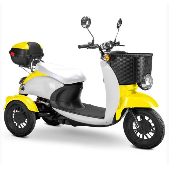 Bespoke Supreme Full Sized Mobility Scooter in Yellow with White Seat and Black Wheel Rims