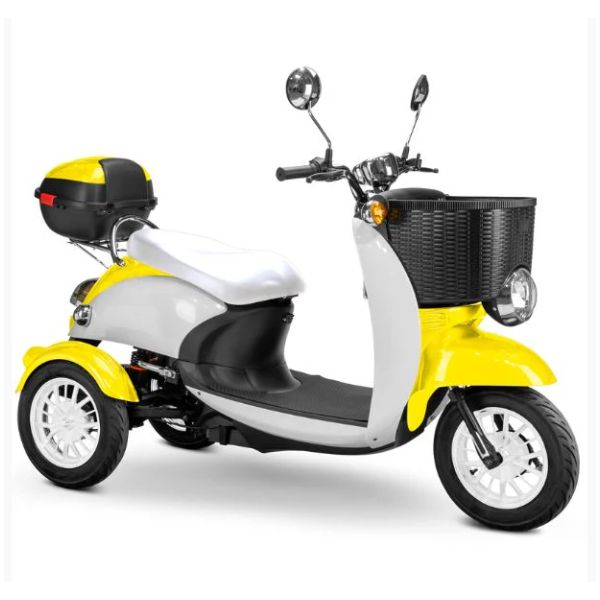 Bespoke Supreme Full Sized Mobility Scooter in Yellow in White Seat and White Wheel Rims