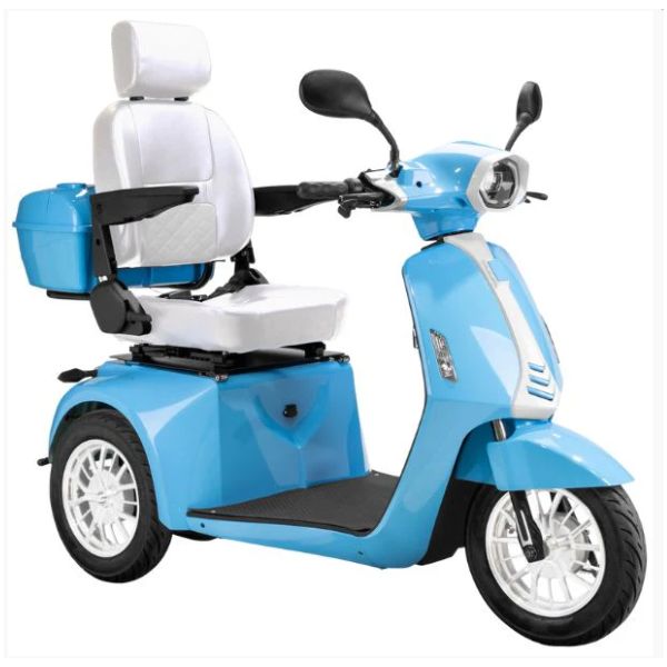 Bespoke Elite 3-wheel Heavy Duty Scooter in Blue with White Seat and White Wheel Rim