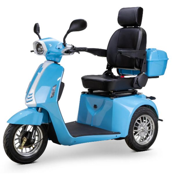 Bespoke Elite 3-wheel Heavy Duty Scooter in Blue with Black Seat and Chrome Rim
