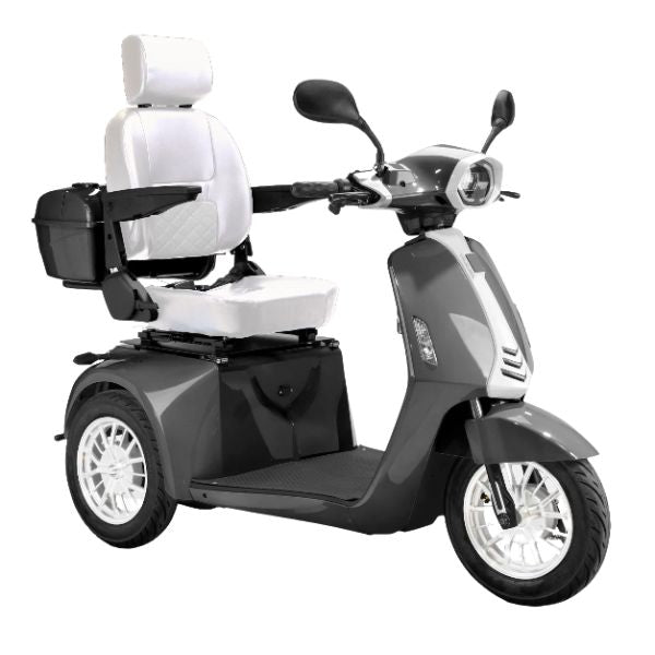 Bespoke Elite 3-wheel Heavy Duty Scooter In Gray with White Seat and White Rim